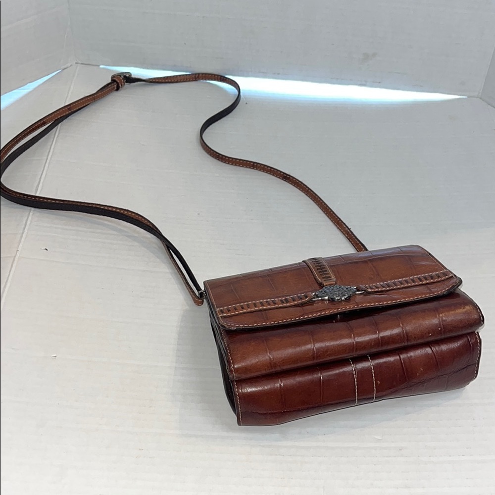 Brighton-Sonny Crossbody shoulder bag emboss croc patent leather built-in wallet